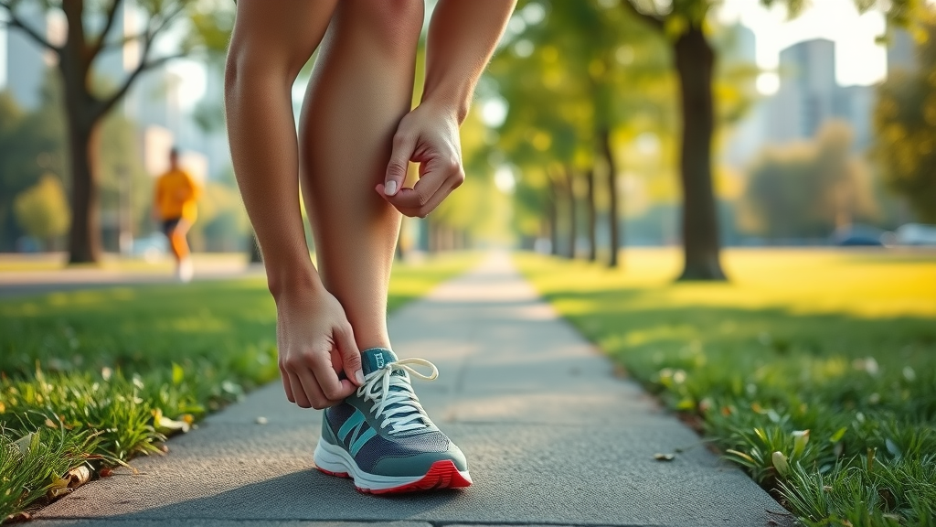 motivated person starting weight lose journey by tying shoes in city park