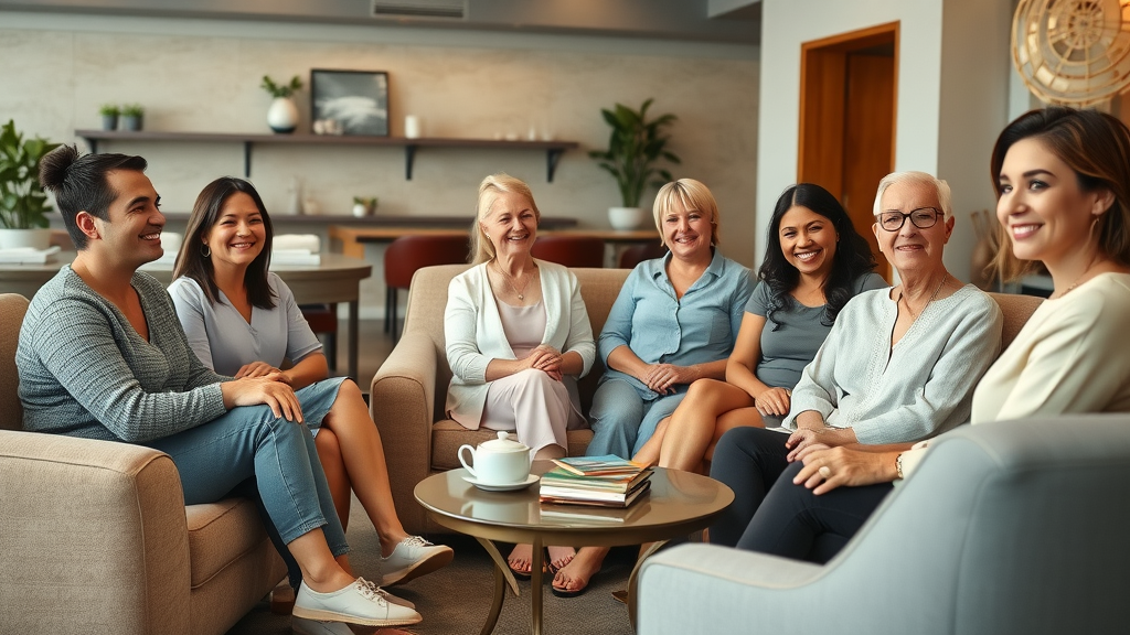 Target market for spas - wellness-focused adults in spa lobby
