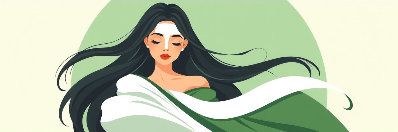 Elegant spa logo showing body wrap treatment with green cloth and serene woman.