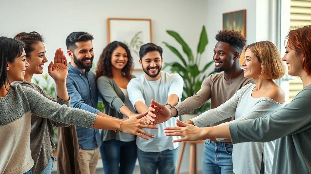 Supportive group united for mental health, showing strength and positivity