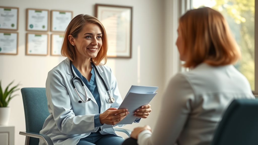 Plastic surgery patient care consultation between doctor and patient in modern office