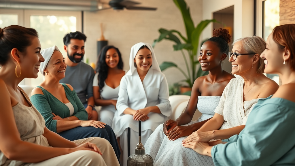 Diverse spa clients and guests enjoying authentic wellness spa services and marketing ideas