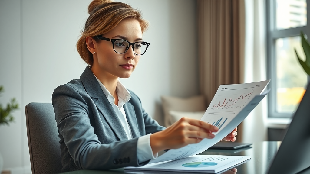 Confident spa owner reviewing financial profit margin charts for a wellness business