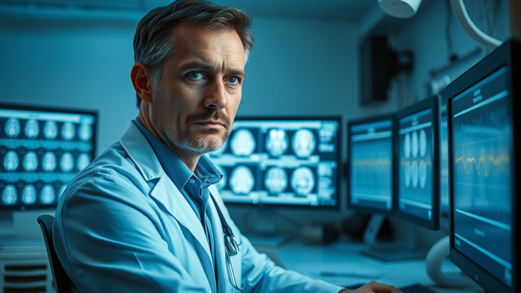 medical professional analyzing EEG neurofeedback protocols for ADHD