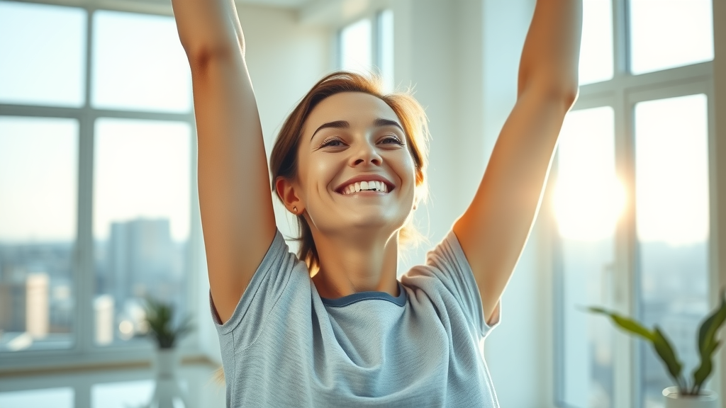 Energized woman after vitamin injections and IV therapy at a spa