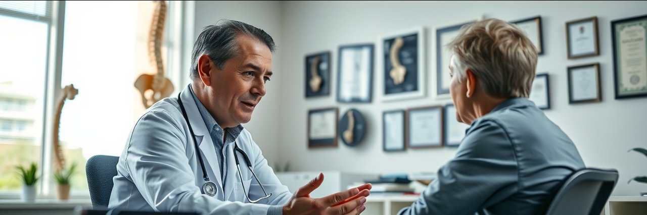 Orthopedic spine specialist Texas consulting patient in a modern medical office