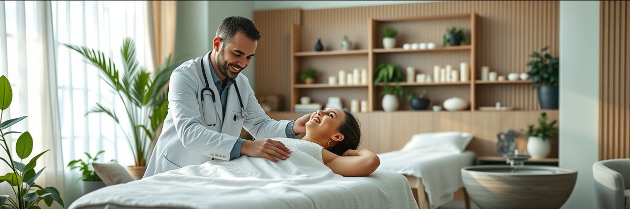 Chiropractic health and wellness center modern treatment room with professional care