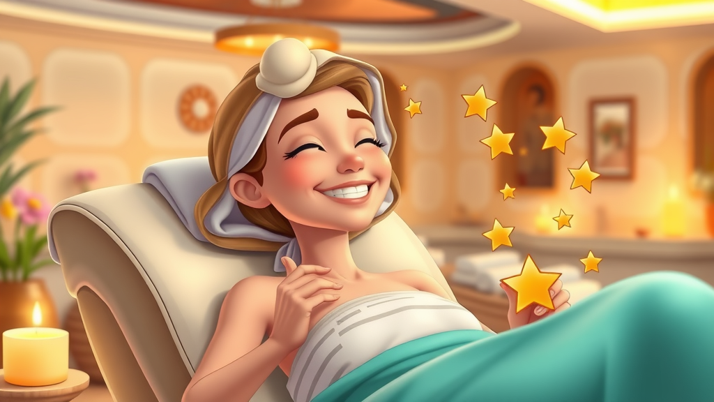 Smiling spa client enjoying a loyalty reward program benefit in a wellness business