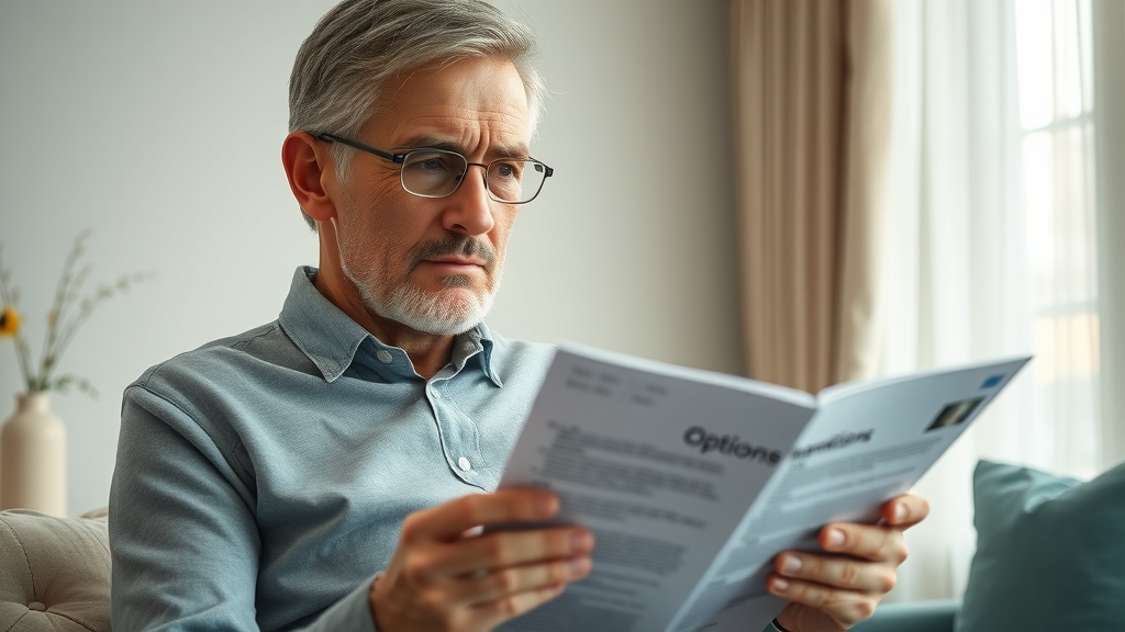 Reflective patient reading about ketamine therapy side effects and options for mental health treatment.