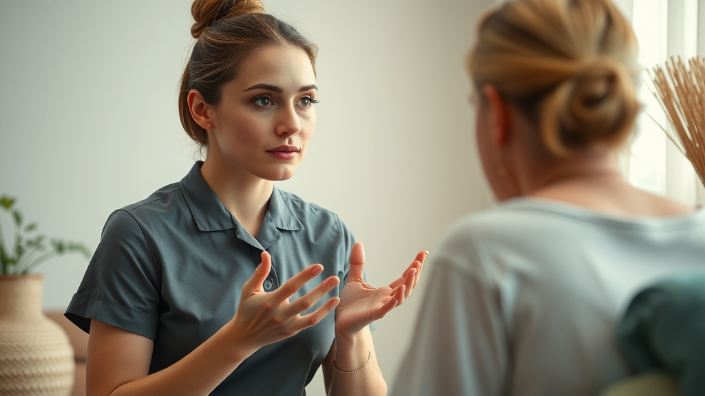 Receptive massage therapist listening to client feedback to improve client experience. massage therapist