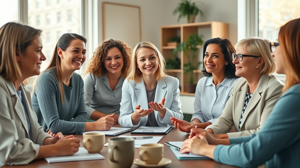 Therapists collaborating with a business coach in a conference room - business coaching for therapists