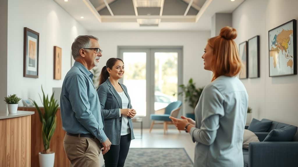 modern neurofeedback clinic with calming ambiance and friendly reception staff, comfortable seating for mental health brain training sessions