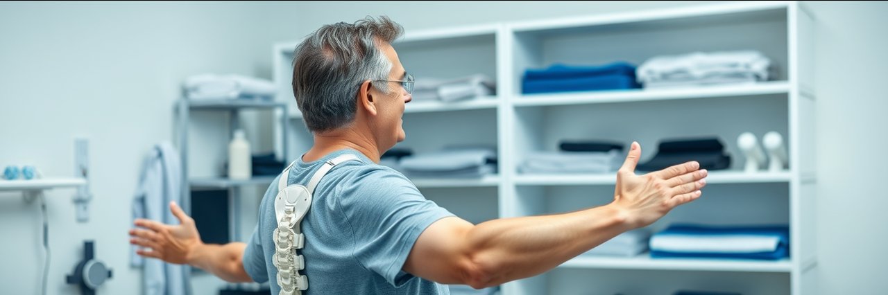 Man uses advanced spinal rehabilitation product in modern clinic environment.