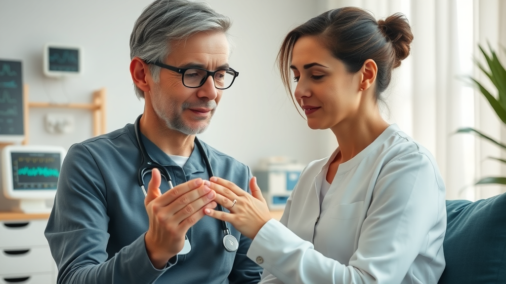 healthcare professional guiding patient with neurofeedback for anxiety in a modern mental health clinic