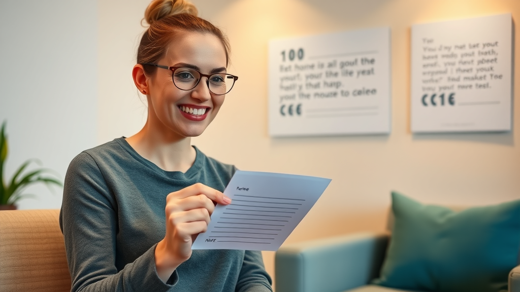 Happy client writing testimonial for massage therapist – showcasing reviews to stand out