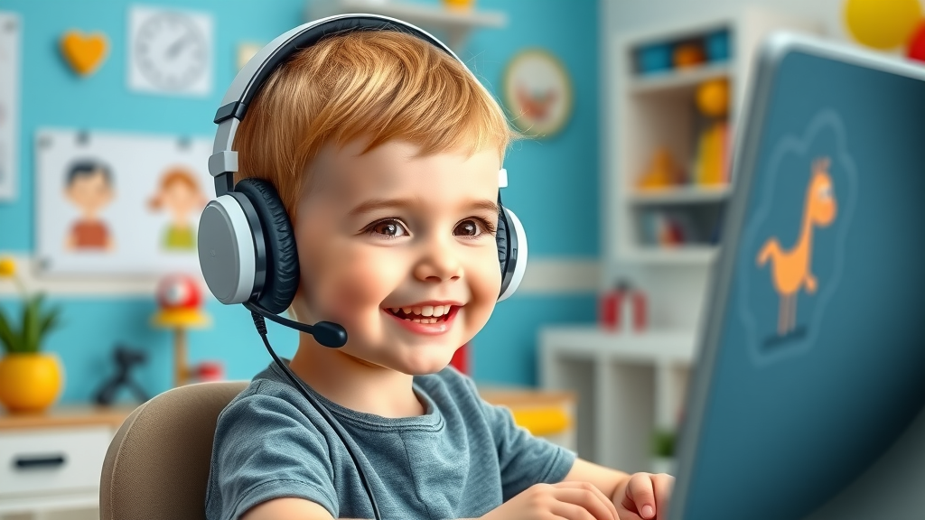child with headphones EEG sensors ADHD neurofeedback focus animation