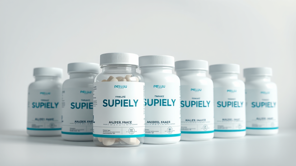 modern dietary supplement bottles with minimalist label design and vibrant color scheme, supplement brand packaging