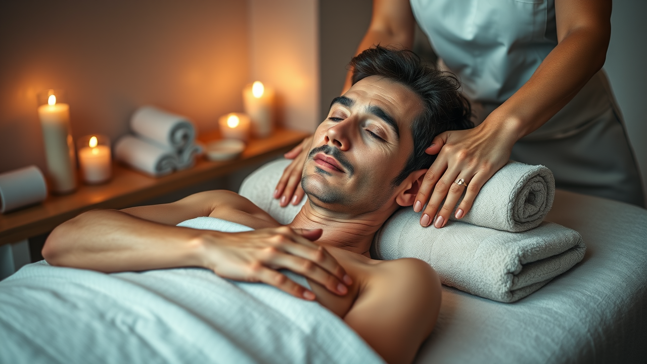 relaxed client receiving massage in cozy, private suite with tranquil ambiance