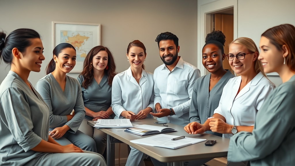 Professional spa team participating in a collaborative training session inside a wellness business