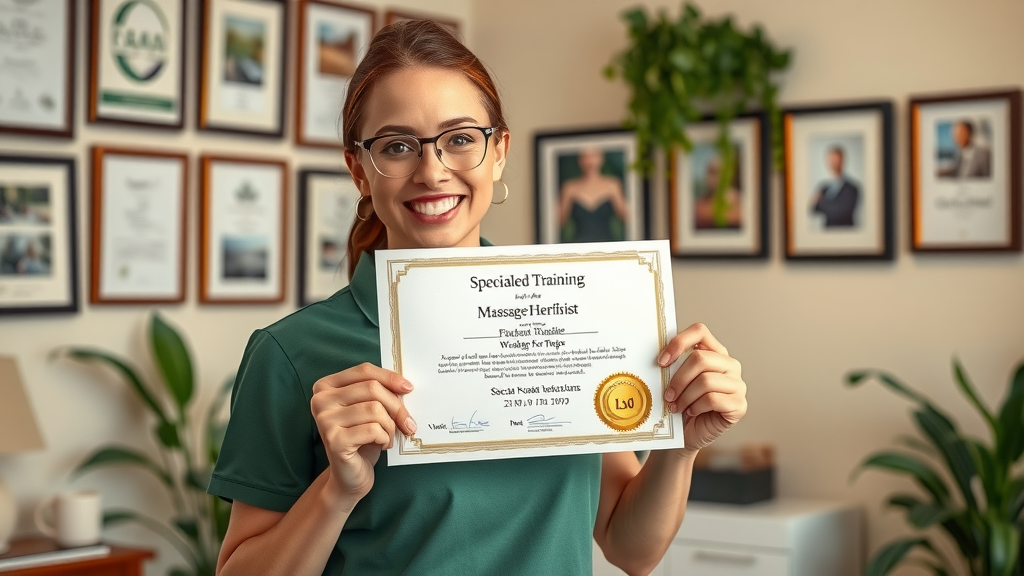 massage therapist holding a certificate, standing out with specialized training