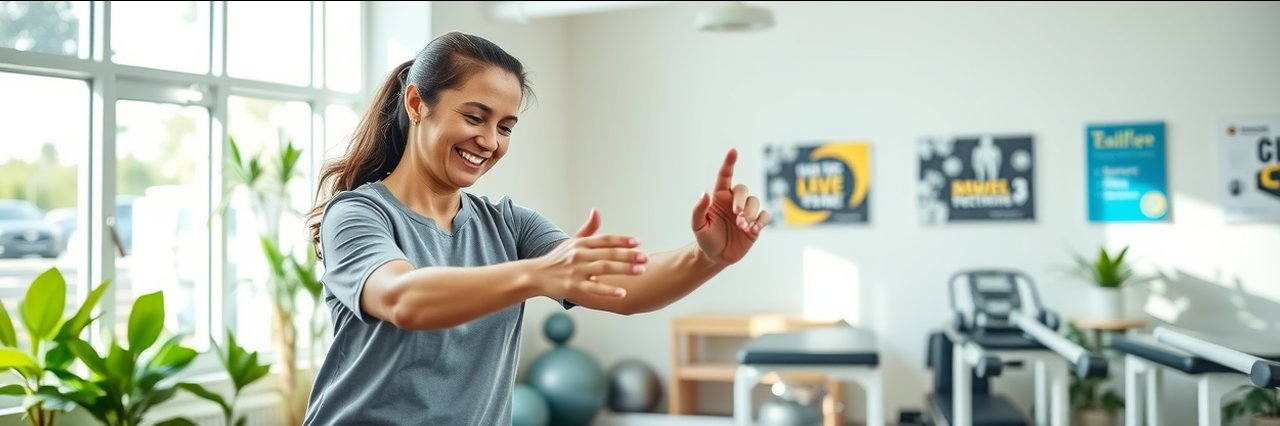 Lifestyle medicine &amp; physical therapy practice with therapist assisting senior in modern clinic