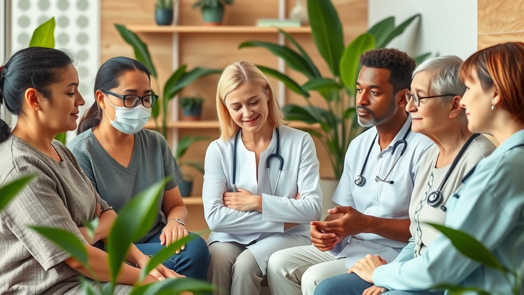 Diverse patients and provider in holistic primary care consultation session