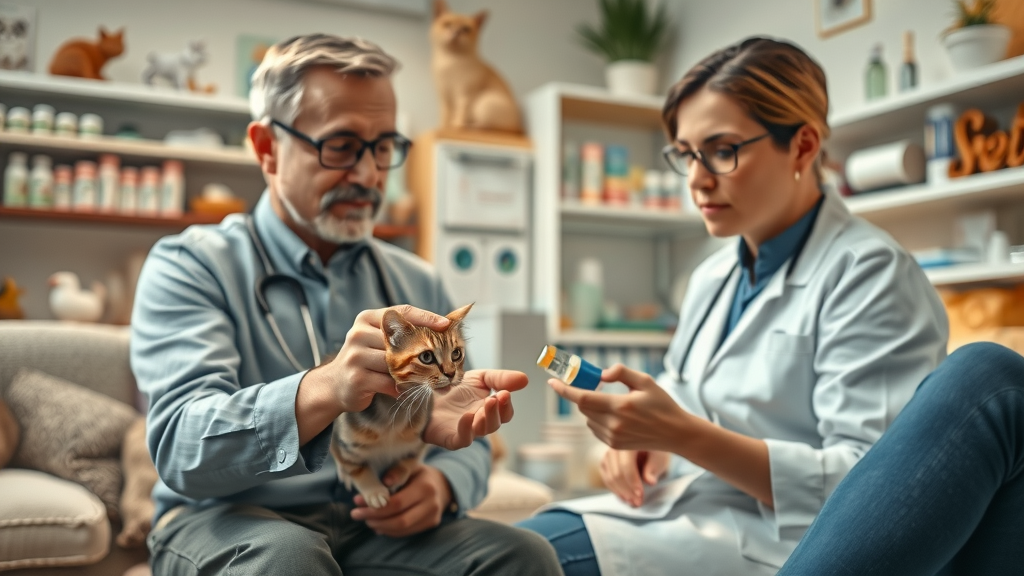 Compound pharmacy custom pet medication consultation with pharmacist and vet