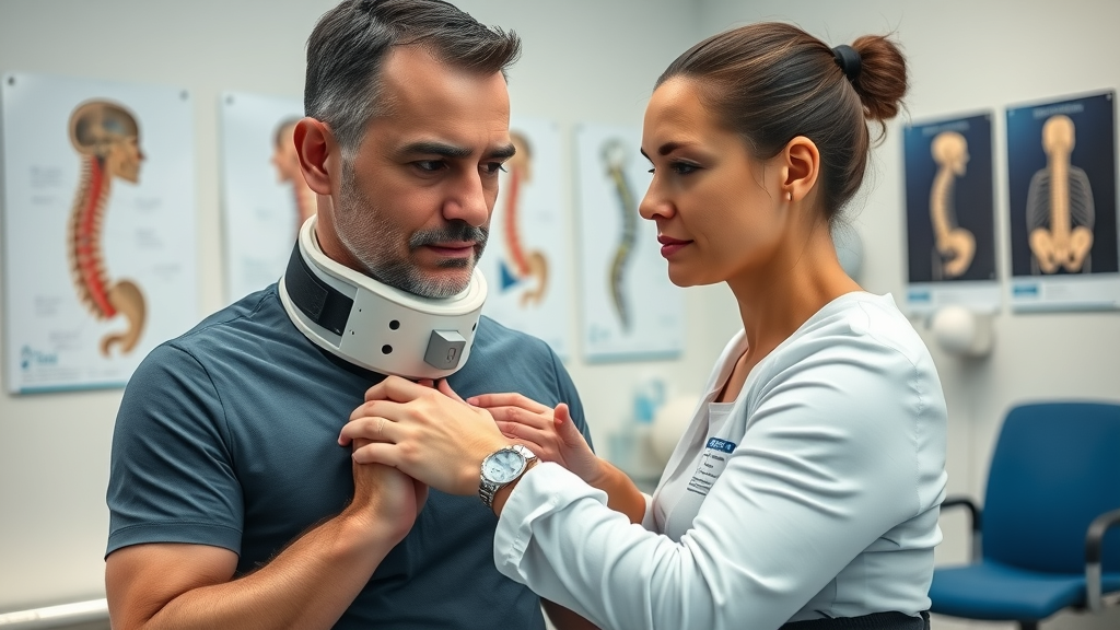 Therapist using spinal rehabilitation products with patient in modern rehab clinic