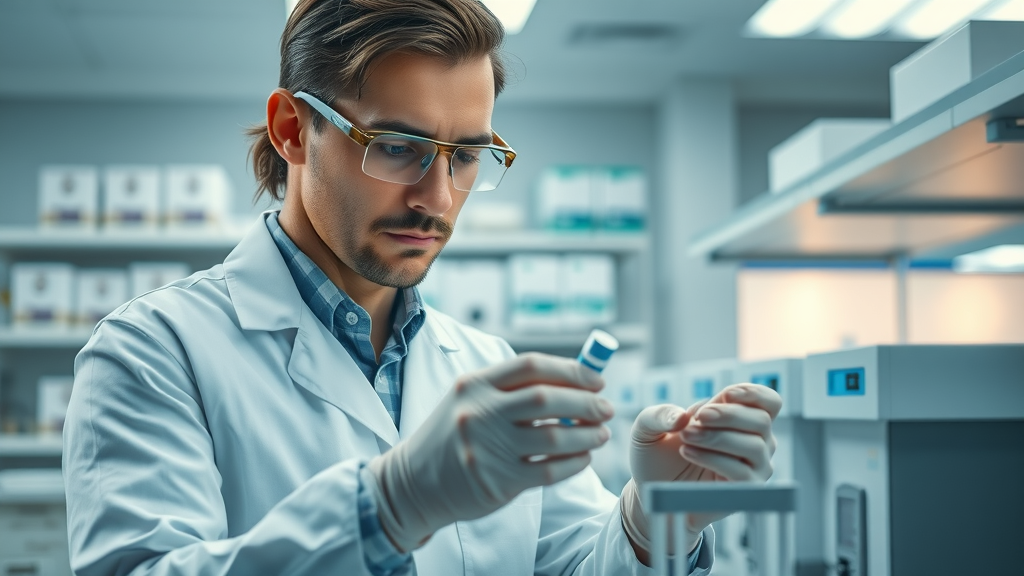 Skilled lab technician organizing samples in modern laboratory at fertility clinic near Lakewood Ranch, IVF incubators in the background