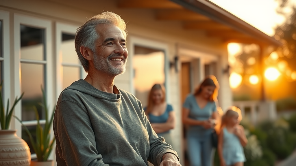 Relaxed spa entrepreneur enjoying time outside the spa with family, work life balance achieved, successful spa business owner spending time with family