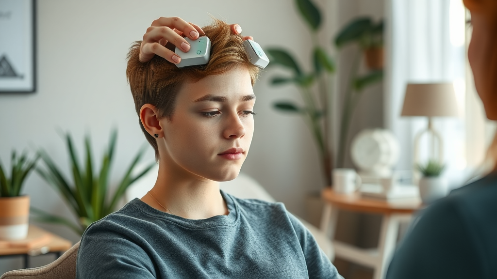 neurofeedback therapy calm therapy session serene expression professional office