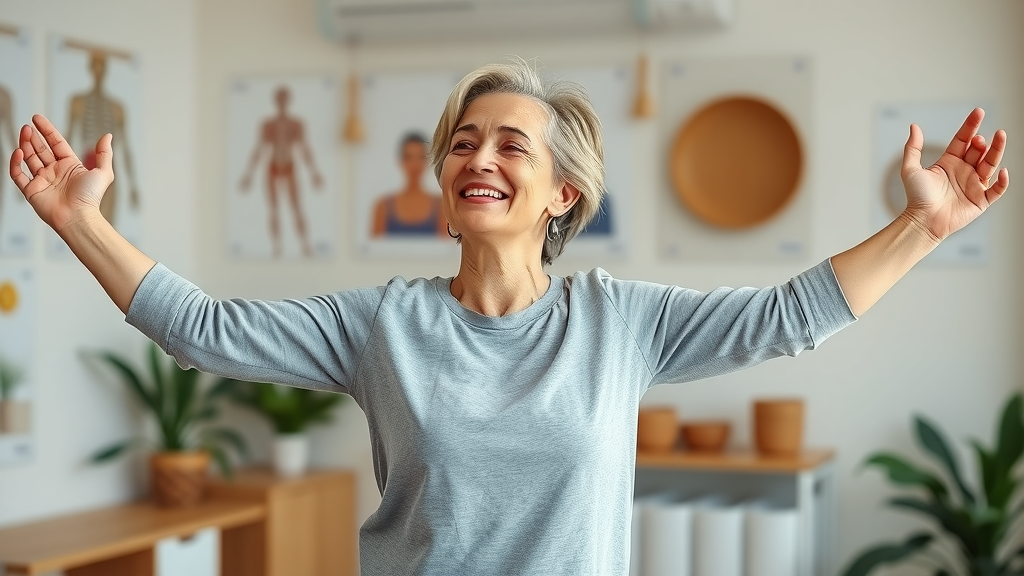 Woman enjoying mobility after chiropractic health care, stretching with ease