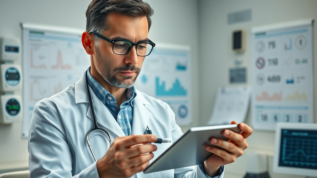 researcher analyzes clinical data on x39 lifewave patches for sleep improved sleep statistics clinical office