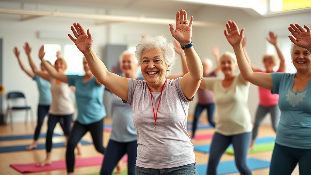 Muskegon County older adults participating in group fitness at local activity center for seniors
