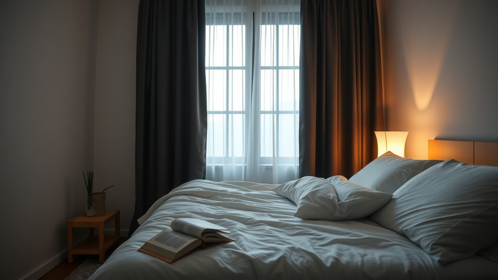 Calm bedroom with blackout curtains enhancing sleep quality