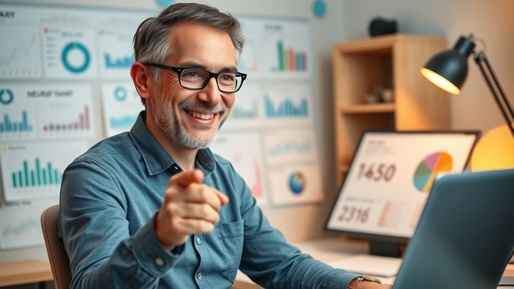 smiling neurofeedback therapist reviewing personalized client data for custom neurofeedback program, emphasizing personalized mental health and brain training outcomes