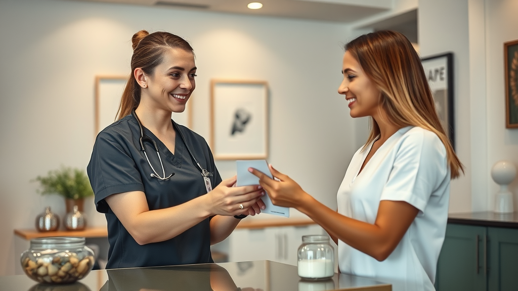 Massage therapist politely discussing tipping practices, massage therapy etiquette