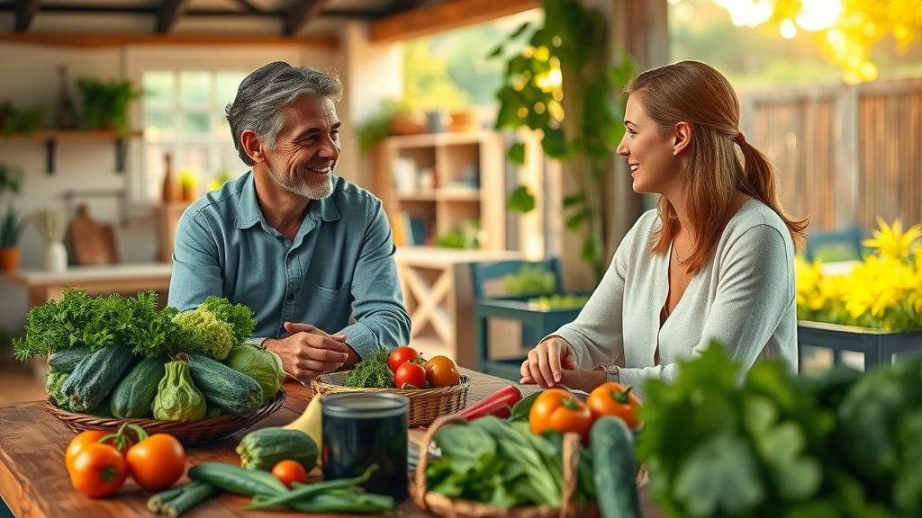 Holistic health expert guides clients on nutrition with fresh produce