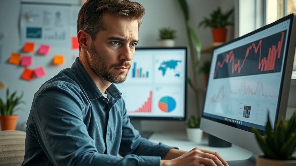 massage therapist reviewing local seo analytics dashboard tracking search engine progress