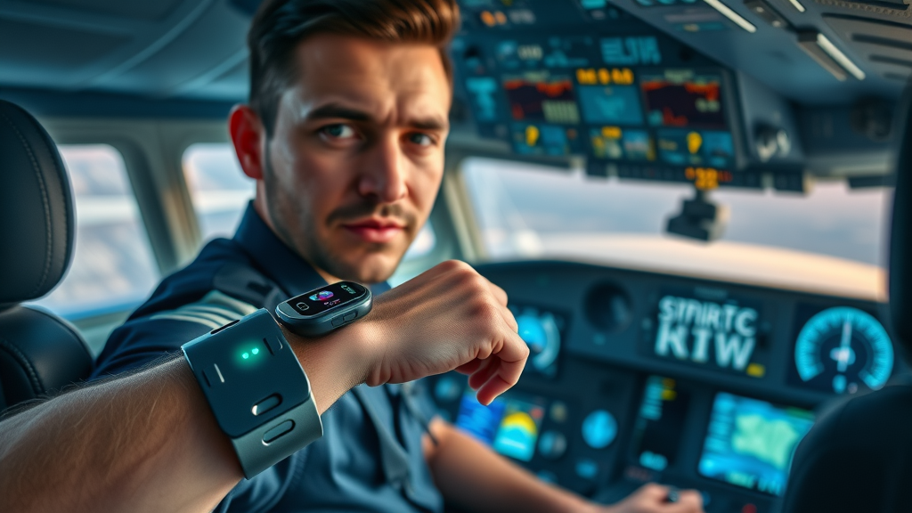 wearable health device on pilot wrist monitoring fitness to fly, pilot health technology