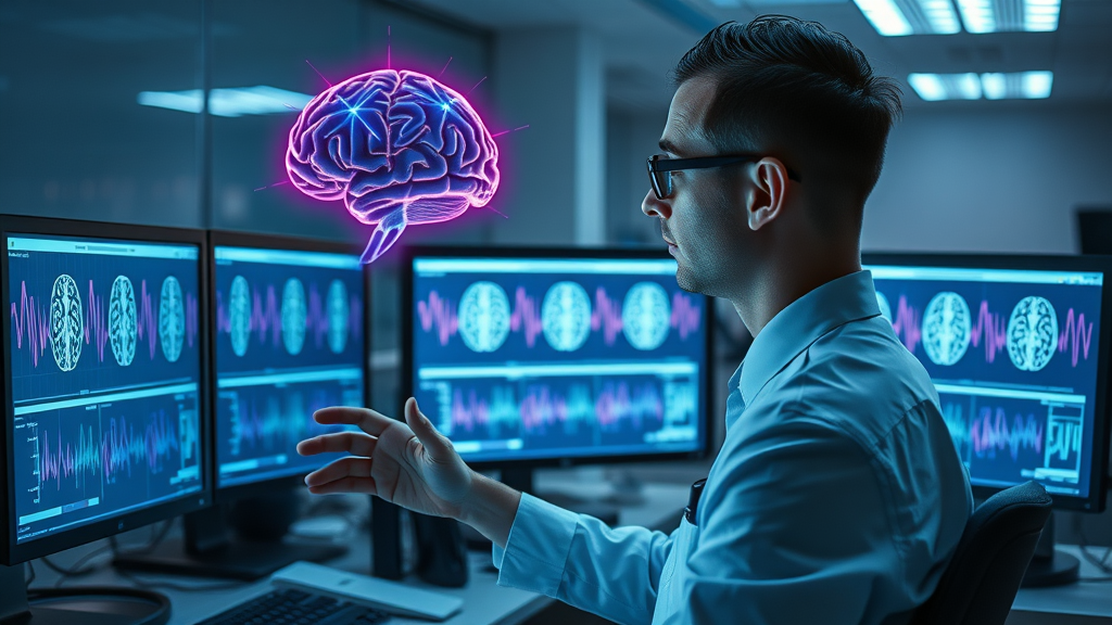 advanced neurofeedback training showing brainwave patterns and specialist customizing treatment protocol for optimal brain function
