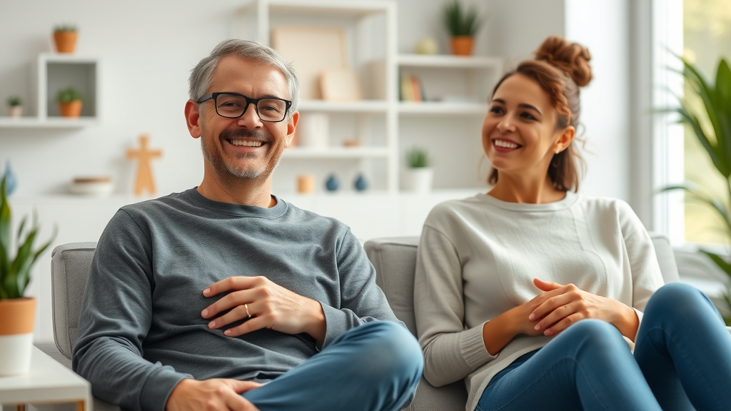Inspirational adult and adolescent clients expressing relief and optimism after neurofeedback therapy in a modern clinic