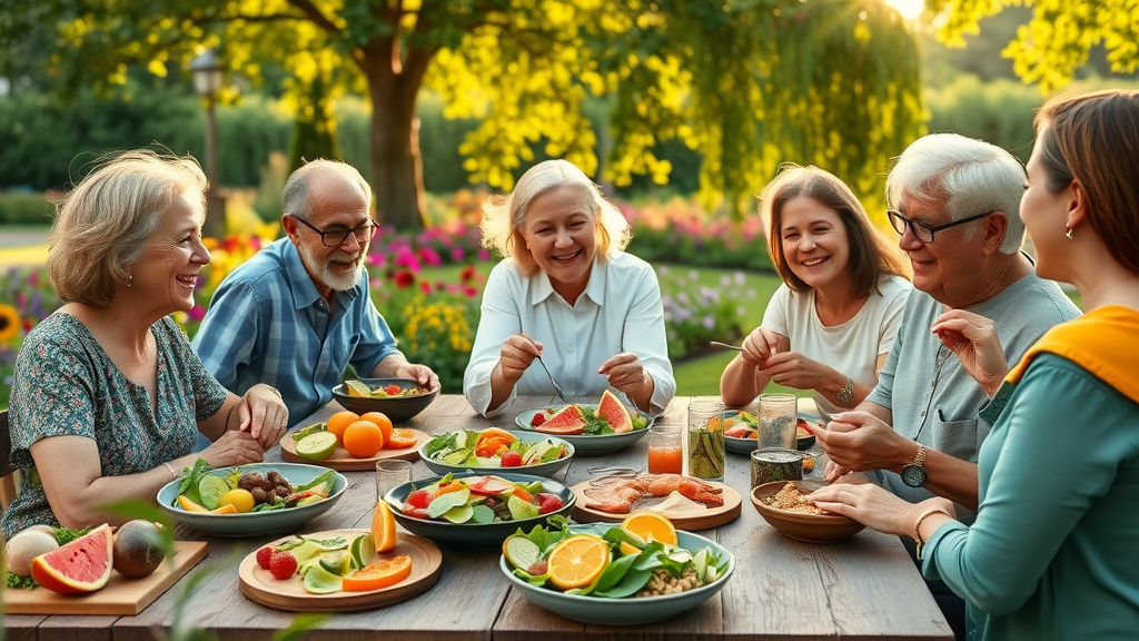 Multigenerational family sharing healthy diet outdoors in a vibrant lifestyle setting