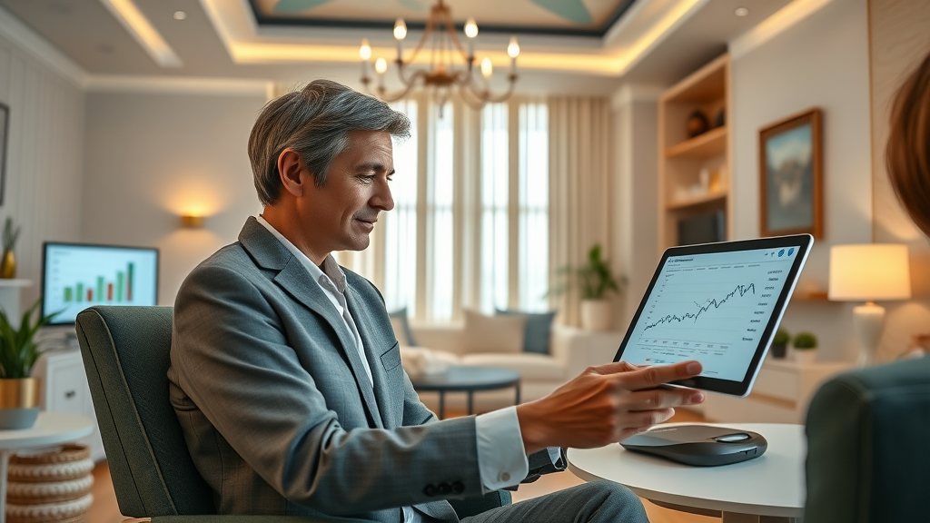 Spa owner mindset: Organized spa office with owner reviewing financial reports, highlighting financial discipline
