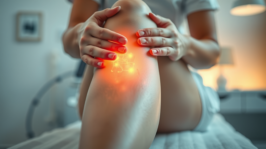 Regenerative medicine knee therapy with healing light and caring hands