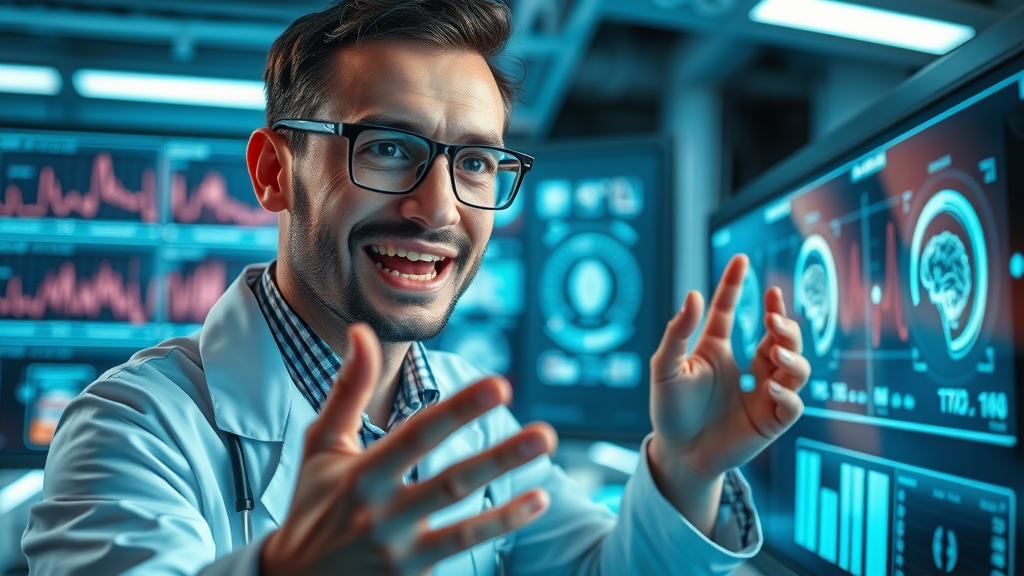 cutting-edge brainwave technology and neuroscientist analyzing brain activity data in a high-tech laboratory for neurofeedback therapy and brain health improvement