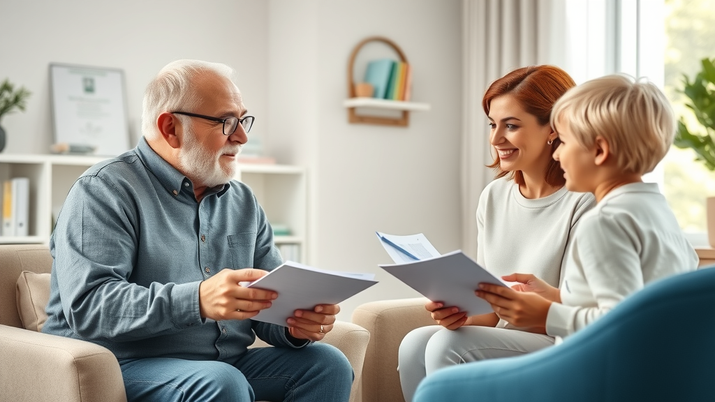 Advisor assisting multigenerational family with affordable healthcare insurance