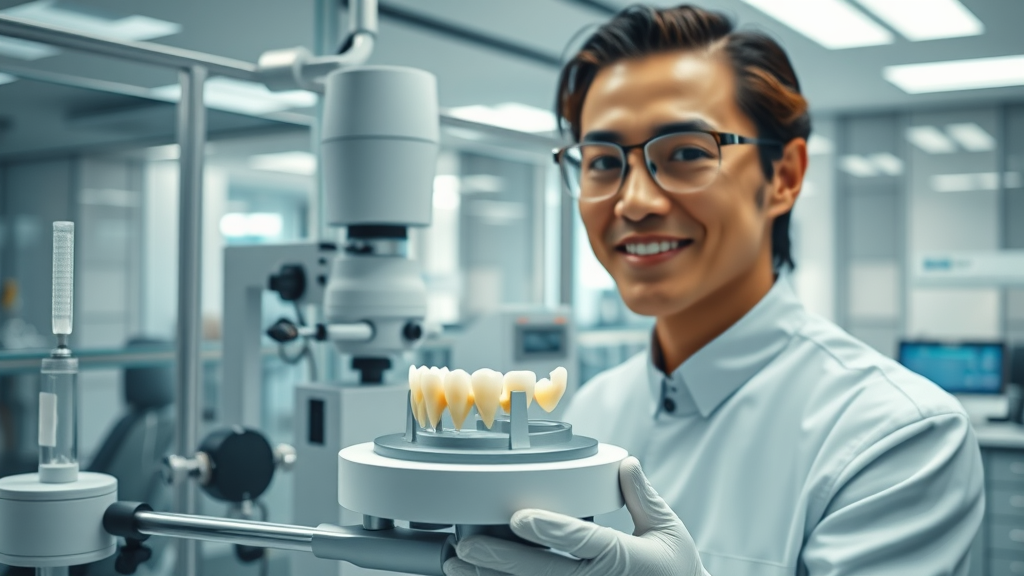 Dental tchnology 3D printer lab with modern dental equipment and technician