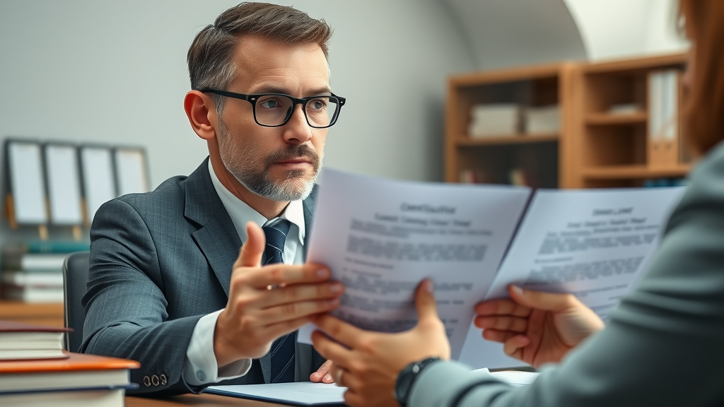 Therapist reviewing legal documents with lawyer - legal tips for therapy practice owners