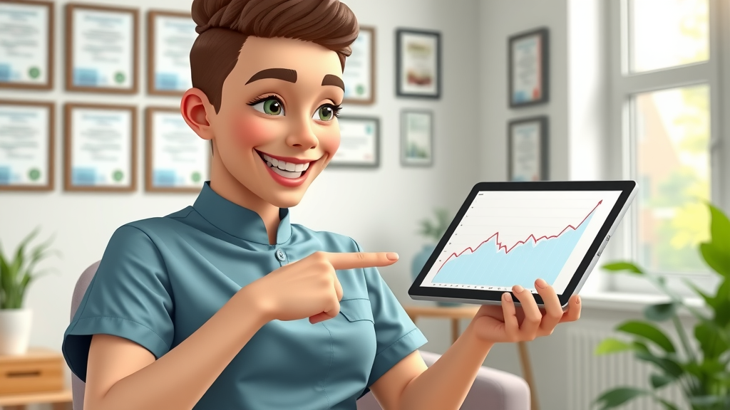Massage therapist celebrating a positive analytics uptick thanks to blogging, massage therapy business